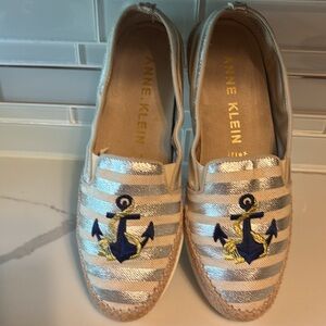 Anne Klein iflex Silver and Cream Espadrille Flats